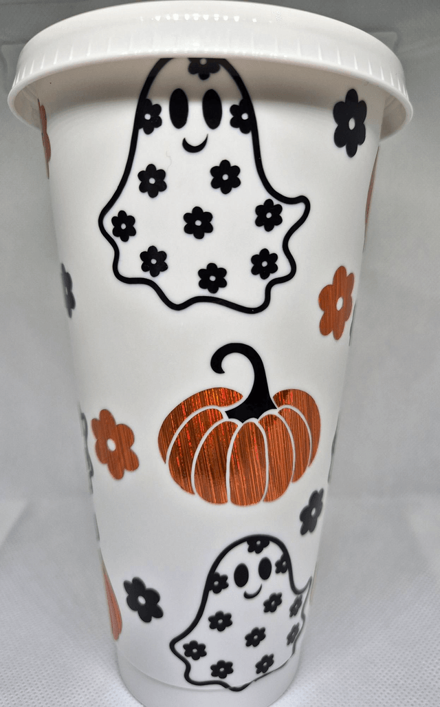 Ghost and pumpkin cold cup
